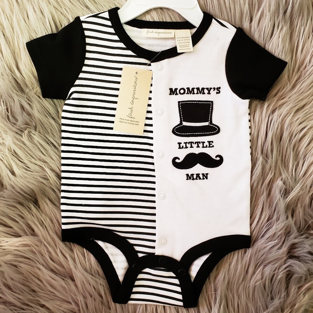 First Impressions Black Striped Onesie 0-3mos